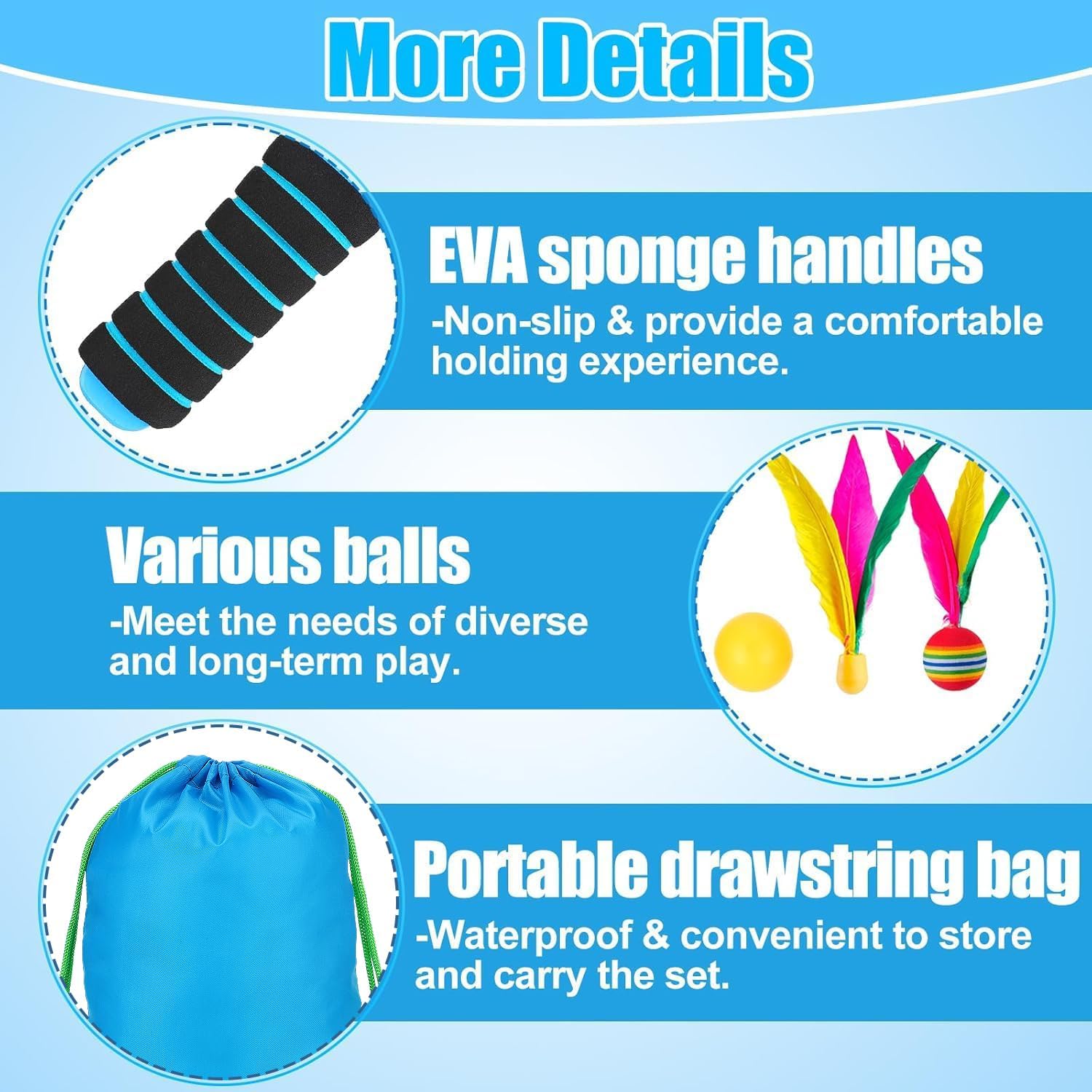 2 Sets Beach Games Toy Paddle Ball Set - Funny Paddleball Rackets Game, Outdoor Sports Toys for Kids Adults Family Games Yard Lawn Party Supplies, Blue Orange, Medium