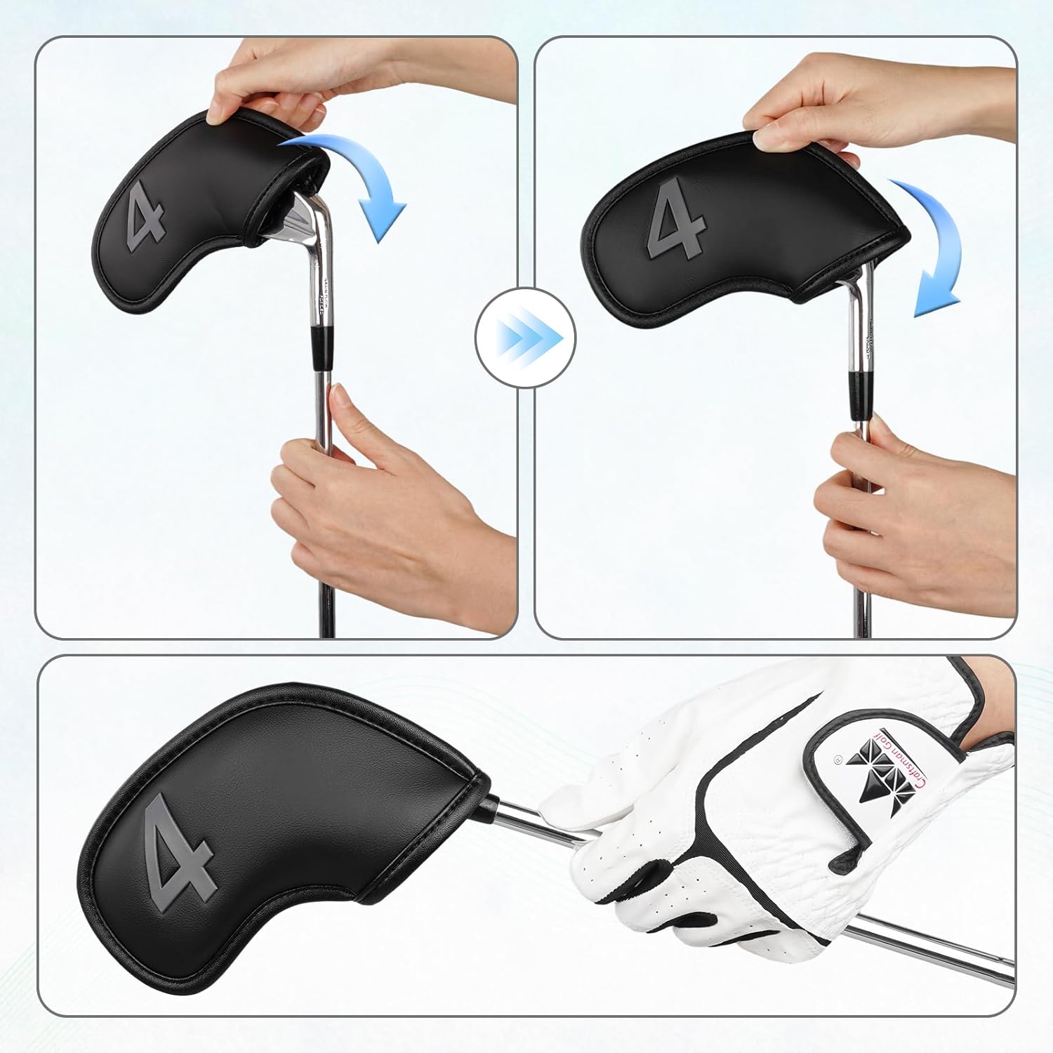 Craftsman Golf Black Leather Iron Headcover Covers Set 10pcs 4 5 6 7 8 9 P S L G with Embossed Gray No. on Both Sides Gift for Men and Women