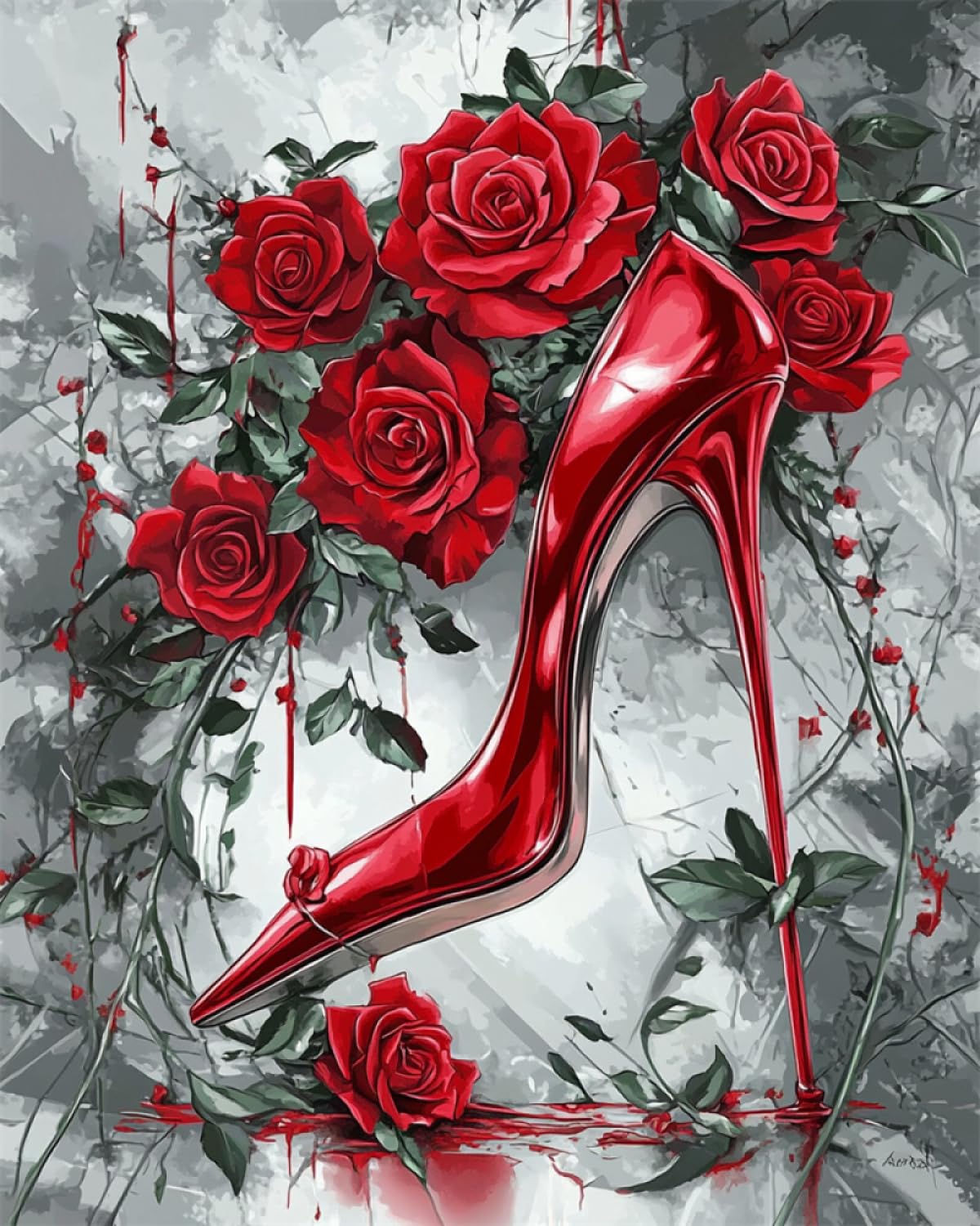 RKFLGEW Kit De Bordado De Cuentas DIY Flores Y Zapatos De Fantasía Kits De Bordado,Punto De Cruz Con Cuentas,Pintura Con Cuentass En 3D,Manualidades 30x40cm