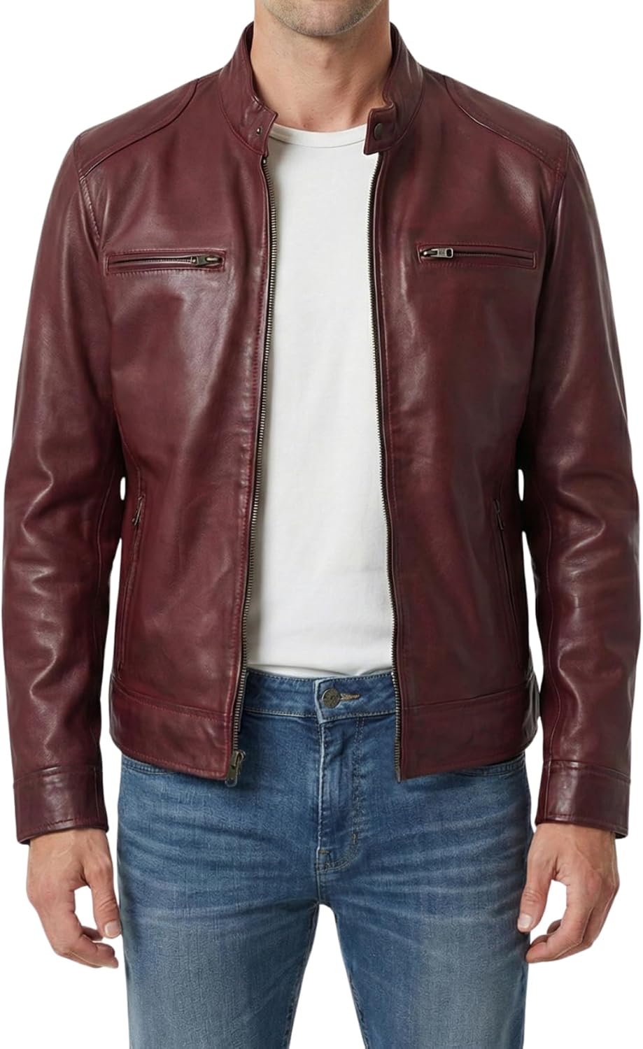 Decrum Mens Leather Jacket - Cafe Racer Style Real Lambskin Leather Jacket Men