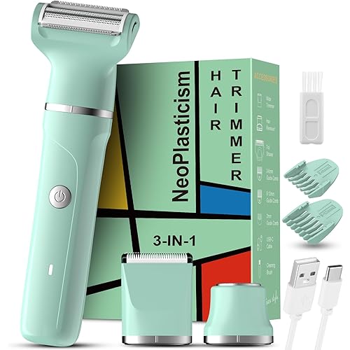 Bikini Trimmer for Women,3-in-1 Electric Shaver for Womens,Electric Razors and Body Shaver, IPX7 Waterproof,USB-C Charging,Travel Trimmer for Face, Legs,Bikini Line & Foil,Green
