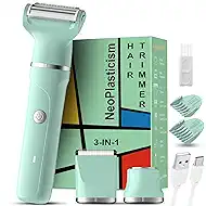 Bikini Trimmer for Women,3-in-1 Electric Shaver for Womens,Electric Razors and Body Shaver, IPX7 Waterproof,USB-C Charging,Travel Trimmer for Face, Legs,Bikini Line & Foil,Green
