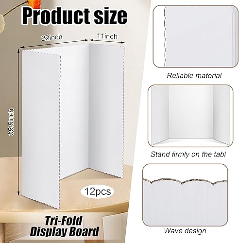 Miniatura 2 de Yeaqee 12 tableros de póster triple de 35.5 x 44 pulgadas, tableros de presentación para feria de ciencias con 12 hojas autoadhesivas de subtítulos