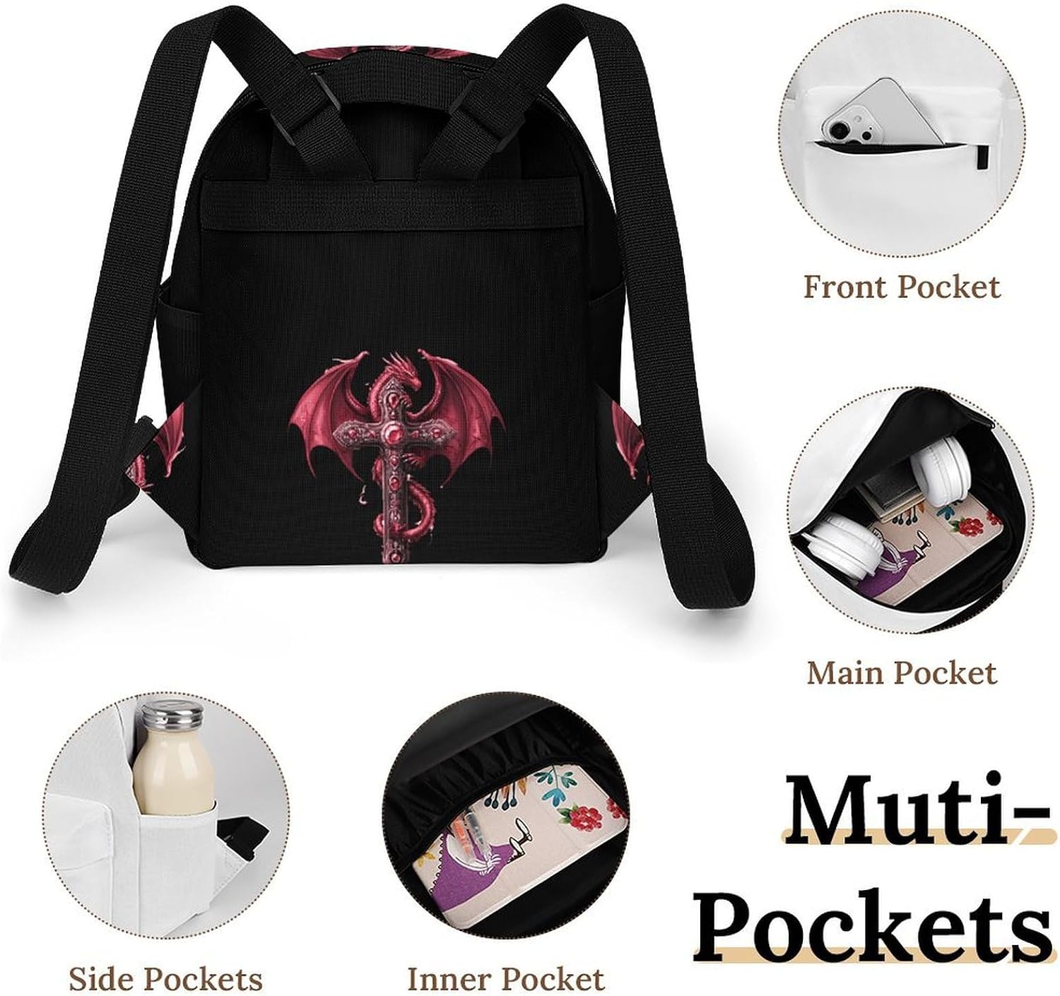 Dragon-Crosses Travel Backpack for Women Casual Shoulder Bag Mini Daypack Hiking Work