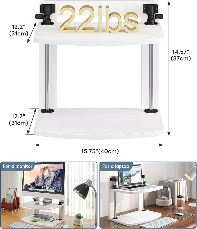 Soporte para portátil y monitor de madera, ajustable, blanco miniatura 2
