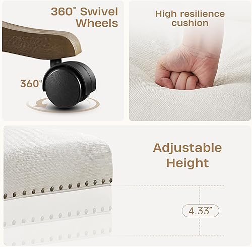 Miniatura 4 de Silla de oficina tapizada sin brazos con patas de madera, moderna y ajustable con tiras cruzadas, silla de escritorio para oficina en casa, sin