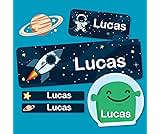 My Nametags® Name Stickers School Set – 52 No-Iron, Washable Labels for Clothes & Items | Mixed Sizes (Space)