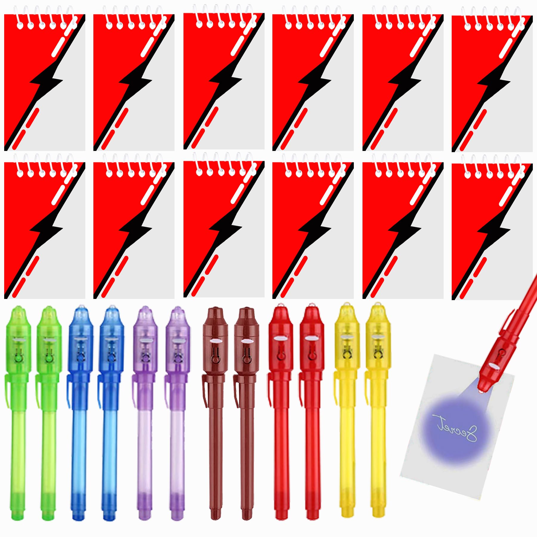 Duoduobear Party Bag Fllers Children's Birthday Party Favours, Party Birthday Decoration, 12 UV Pens, 12 Notebooks, Small Gifts for Boys and Girls Party Give Aways