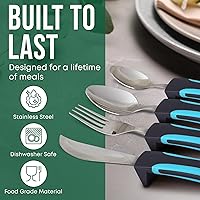 Vista 7 de BUNMO Utensilios adaptativos para ancianos, artritis, agarre débil, temblores y discapacitados, práctica bolsa de viaje, ligera de 3.35 onzas, acero