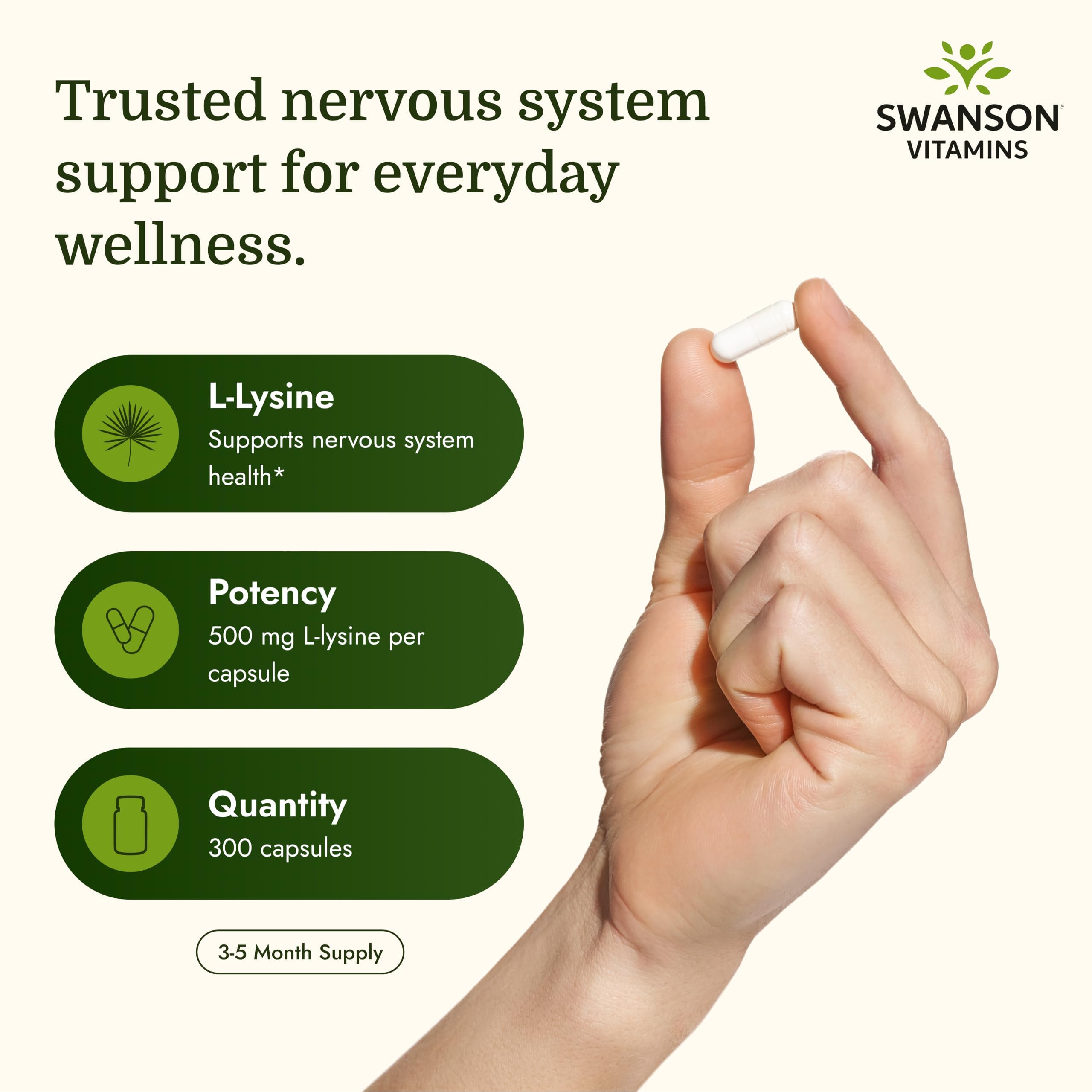 Swanson L-Lysine Amino Acid, 500 mg Free Form, 300 Capsules — Amazon image 3