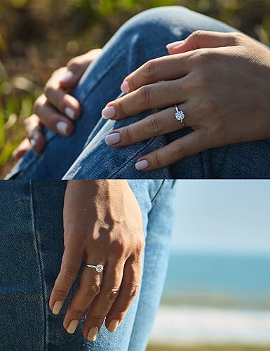 Miniatura 4 de IMOLOVE - Anillo de compromiso solitario de moissanita para mujer, anillo de boda de plata de ley 925 con anillo de diamante redondo de imitación