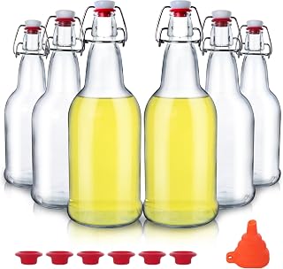 Glasflaschen mit Bügelverschluss, 500 ml, mit luftdichten Stopfen für Bier, Kombucha, Kefir, Vanilleextrakt, 6 Stück (Bonusdichtungen und Trichter)