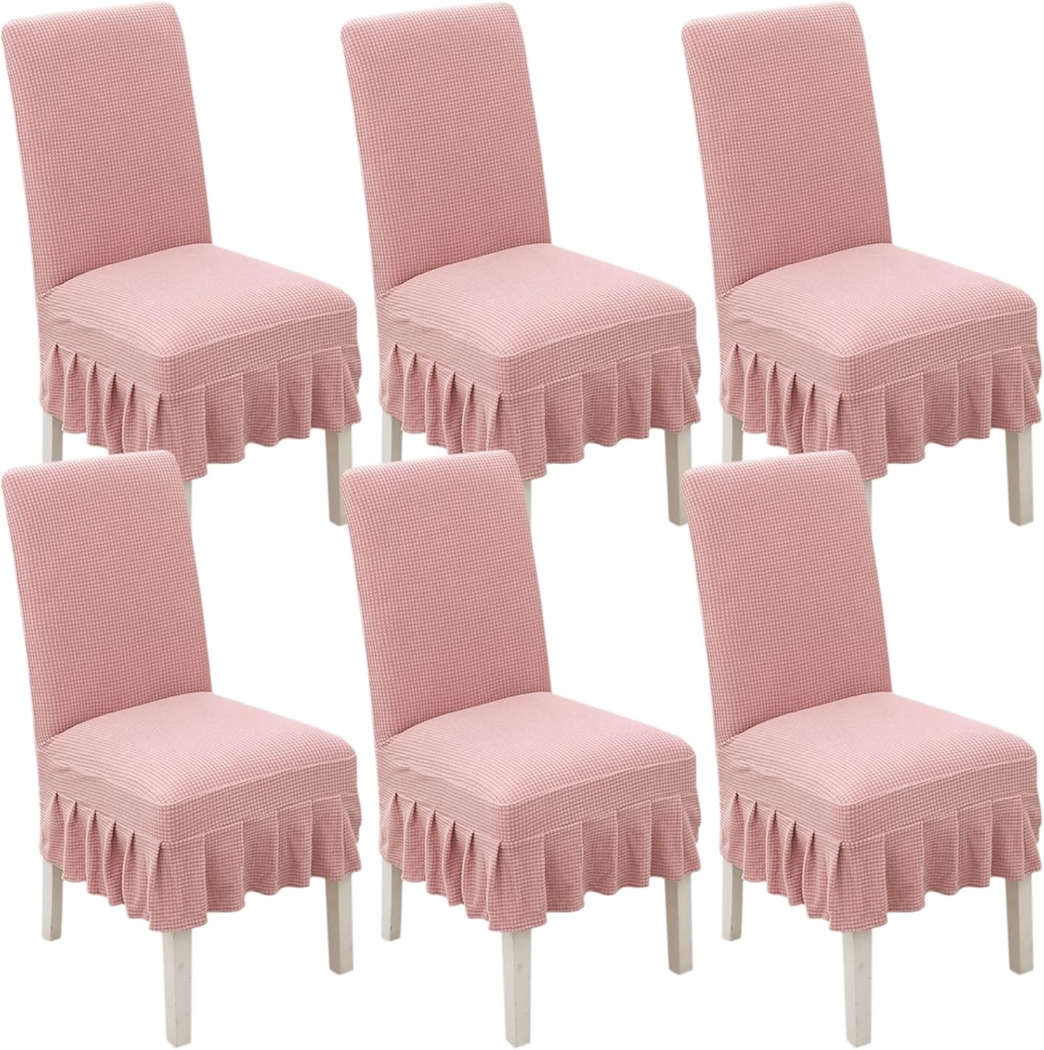 Chair Covers for Dining Room Set of 2/4/6, Stretch Parsons Chair Slipcover with Skirt Chair Covers, for Hotel Ceremony Banquet Wedding Party Kids Pets,A,6pack
