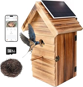 Smart Bird House with Camera, 2.4G WiFi & App Alerts, 160 Wide View 1080P HD Wireless Birdhouse, Auto Capture Bird Video & Motion Detection, Smart Bird House Camera Solar Powered Dark, Normal