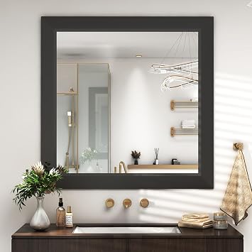 SMIROR 30x30 Matte Black Bathroom Vanity Mirror for Over Sink