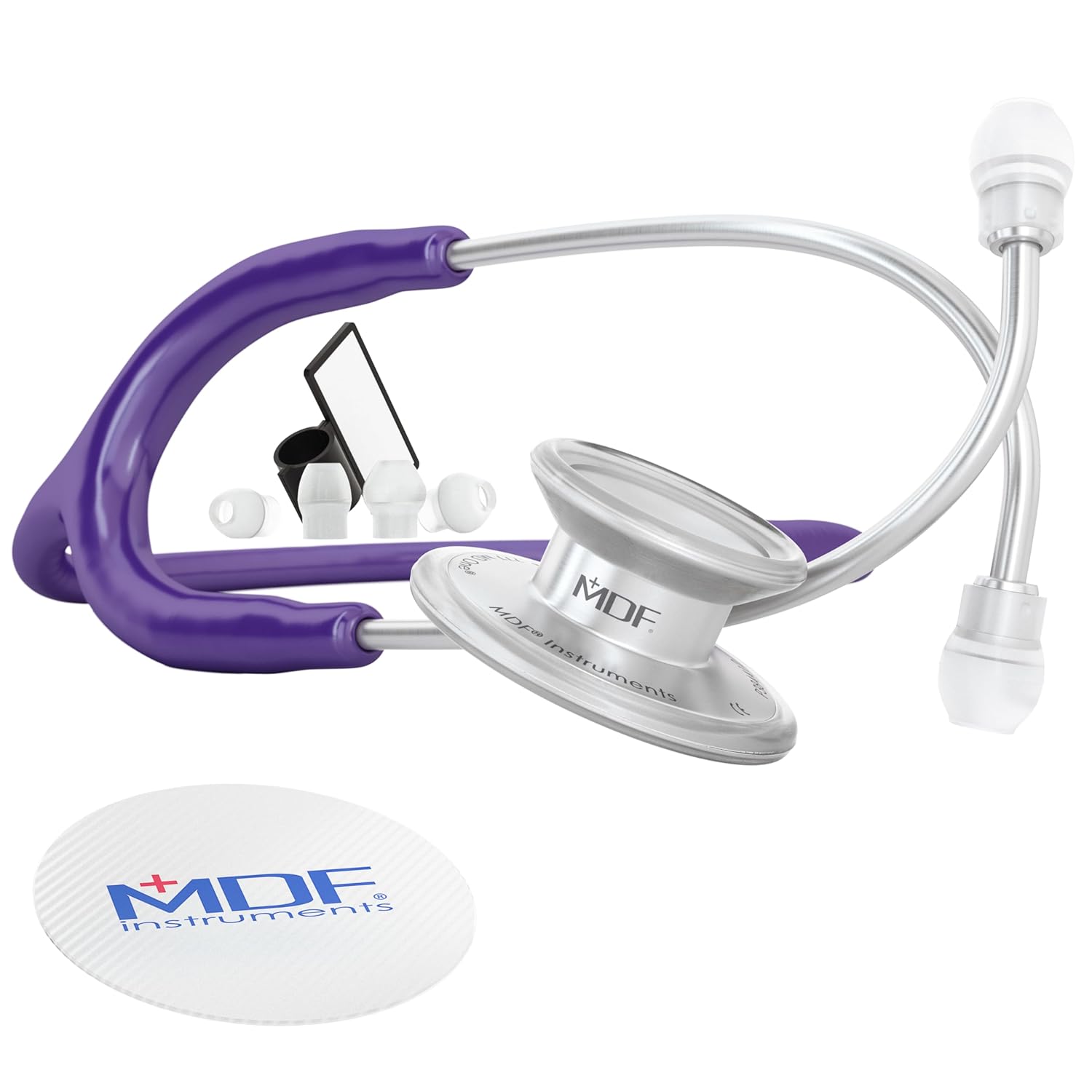MDF Instruments, MD One Stainless Steel Stethoscope, Adult, Purple Tube, Silver Chestpieces-Headset, MDF77708