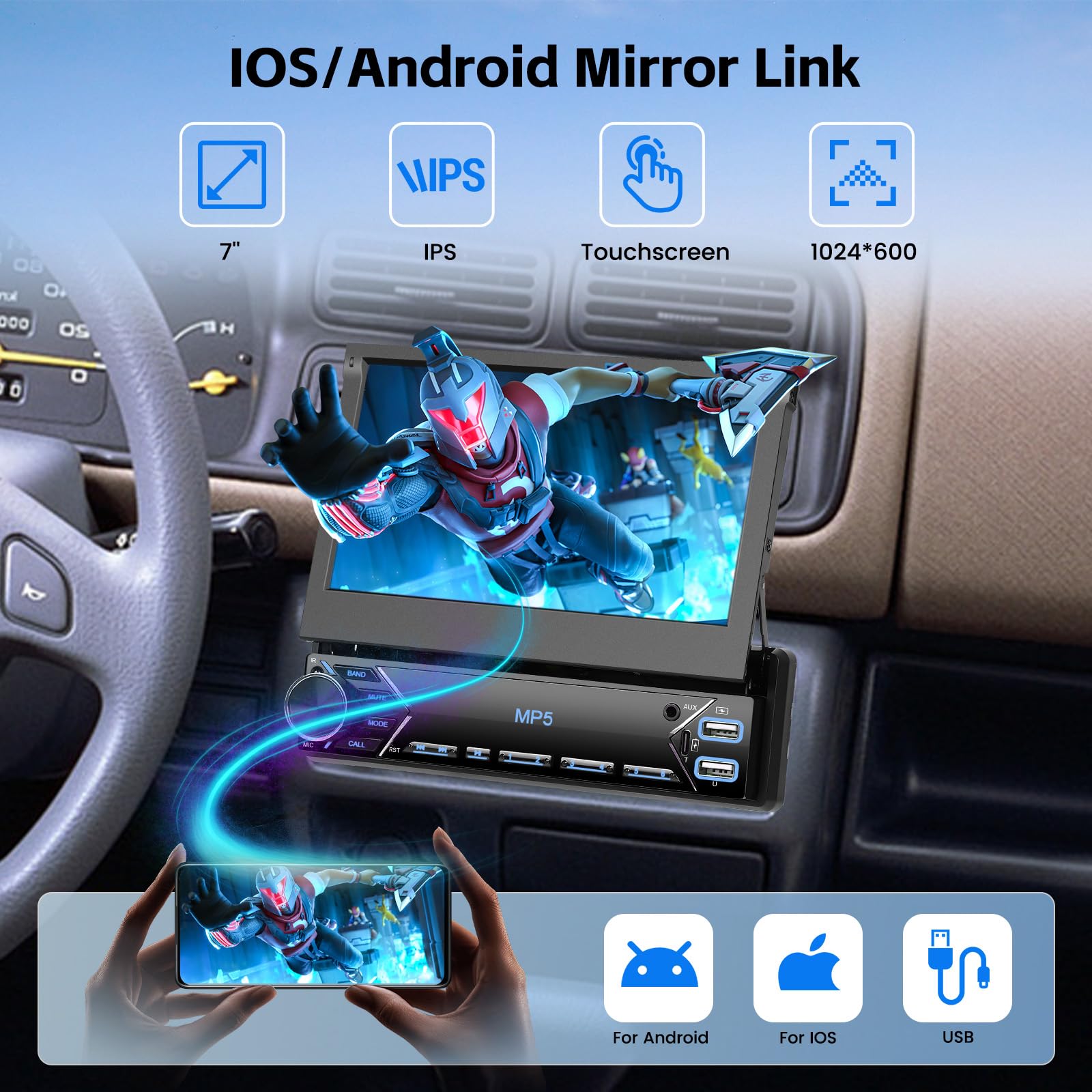 Hikity 1 Din Bluetooth Car Radio 7 Pollici - Dettaglio