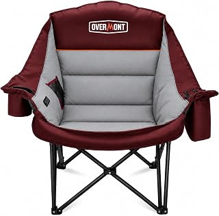 Overmont Gentle Heated Oversized Camping Chair for Adults - 3 Levels Seat & Back Separately Control - 500lbs Support Heavy Duty Padded Folding Chair Outdoor Garden Portable - Battery NOT Included