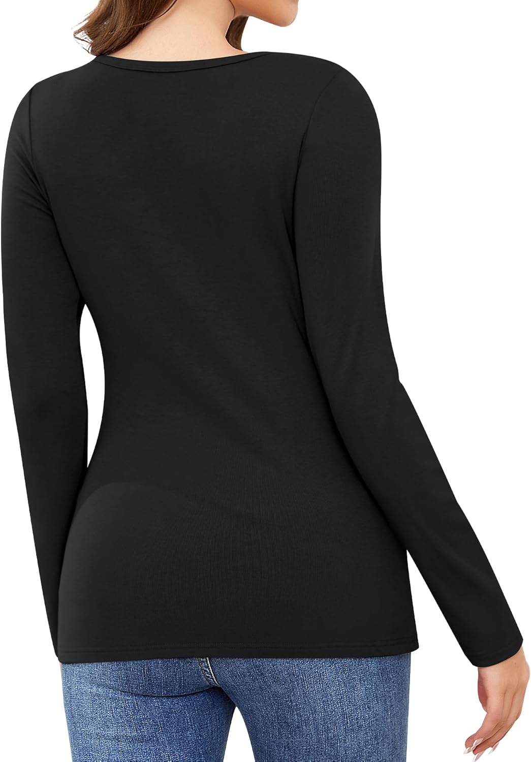Ganado Long Sleeve Shirts for Women Lace V Neck Thermal Shirt Fitted Basic Tops Plain Layering Undershirts - Image 2