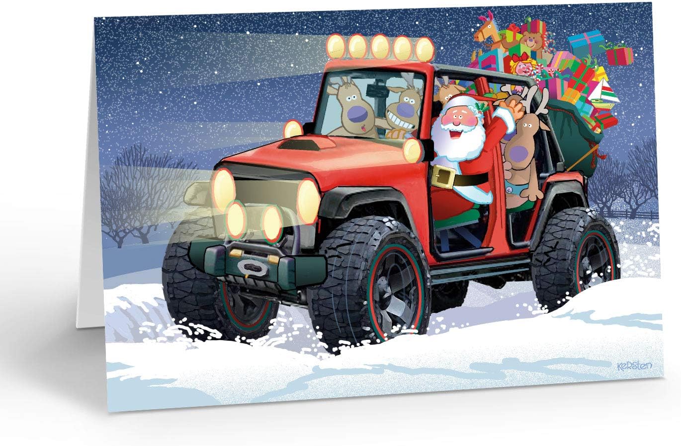 Stonehouse Collection | Santa's Four Wheeling Deliveries Christmas Card | 18 Cards & 19 Envelopes (Standard)