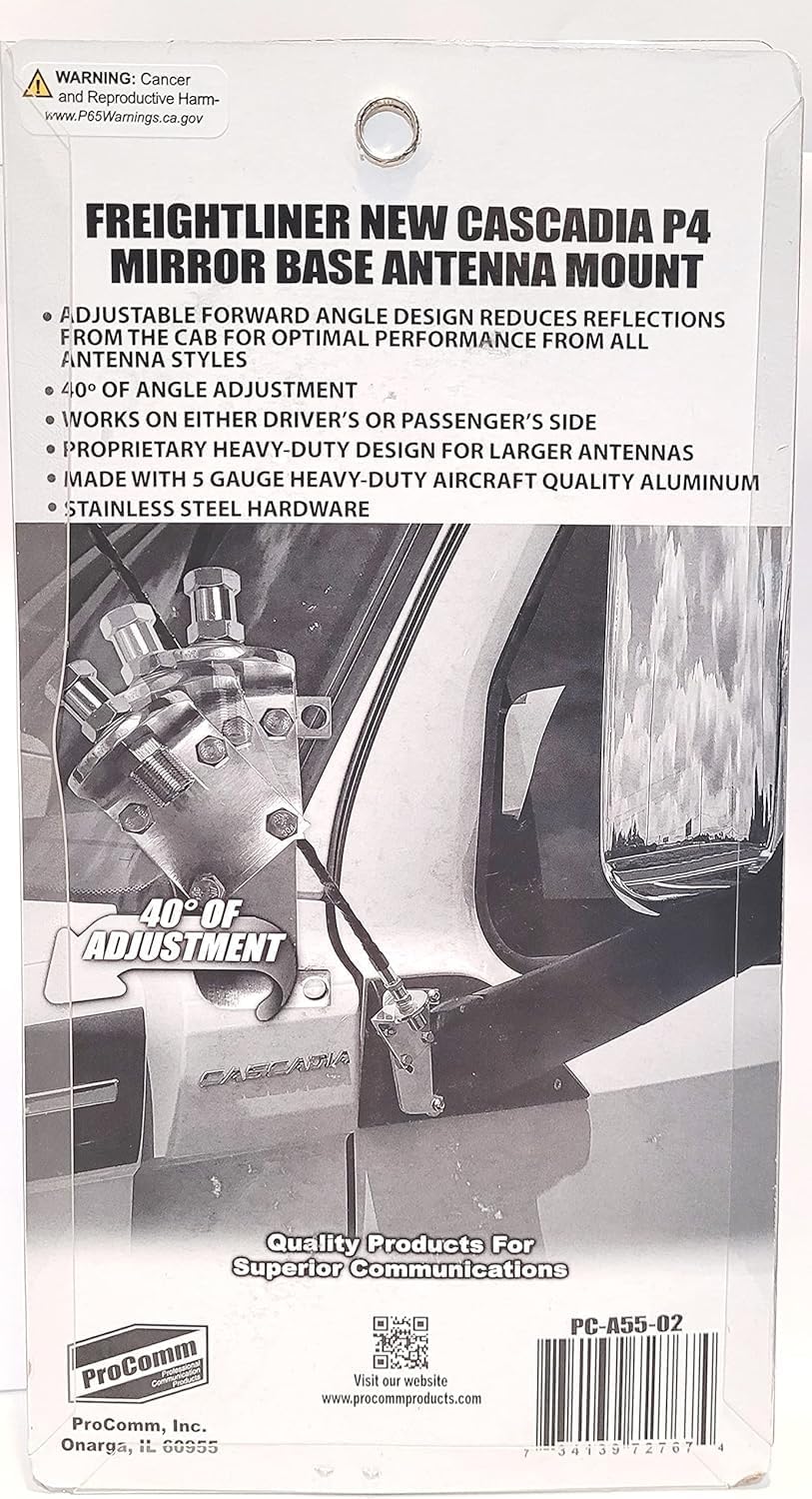 ProComm PC-A55-02 Freightliner New Cascadia P4 Mirror Base Antenna Mount, Adjustable Forward Angle Design Reduces Reflections from The Cab for Optimal Performance from All Antenna Styles