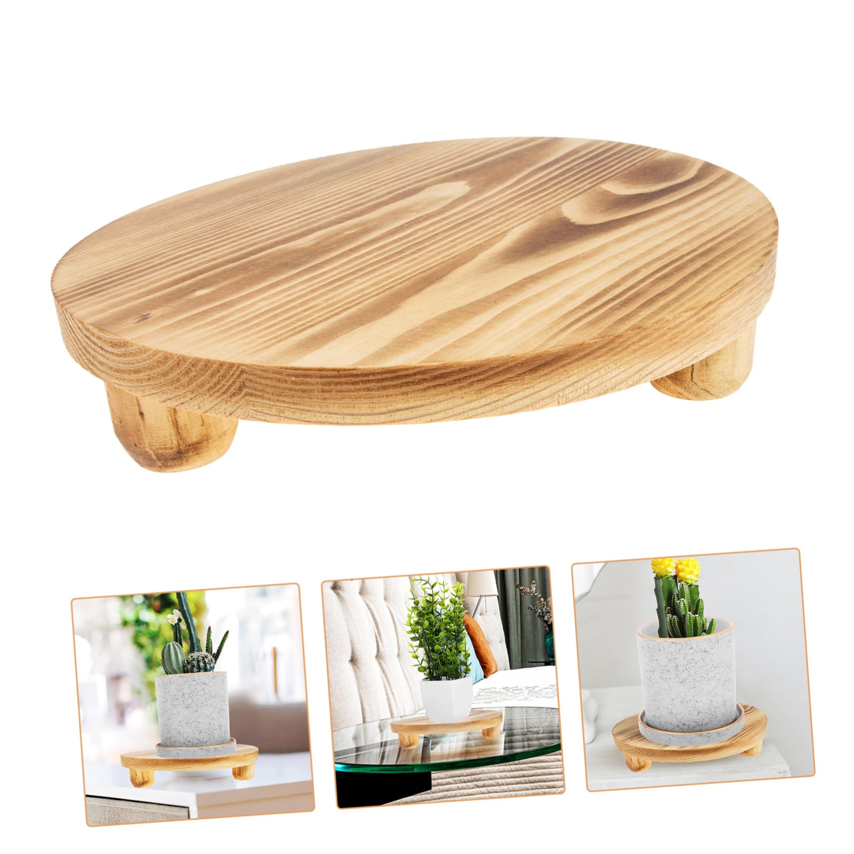 Soporte para Macetas de Madera Khaki, Base de Mesa para Plantas | Apto para Macetas y Tiestos, Uso en Salón E Interior, Estructura en Madera