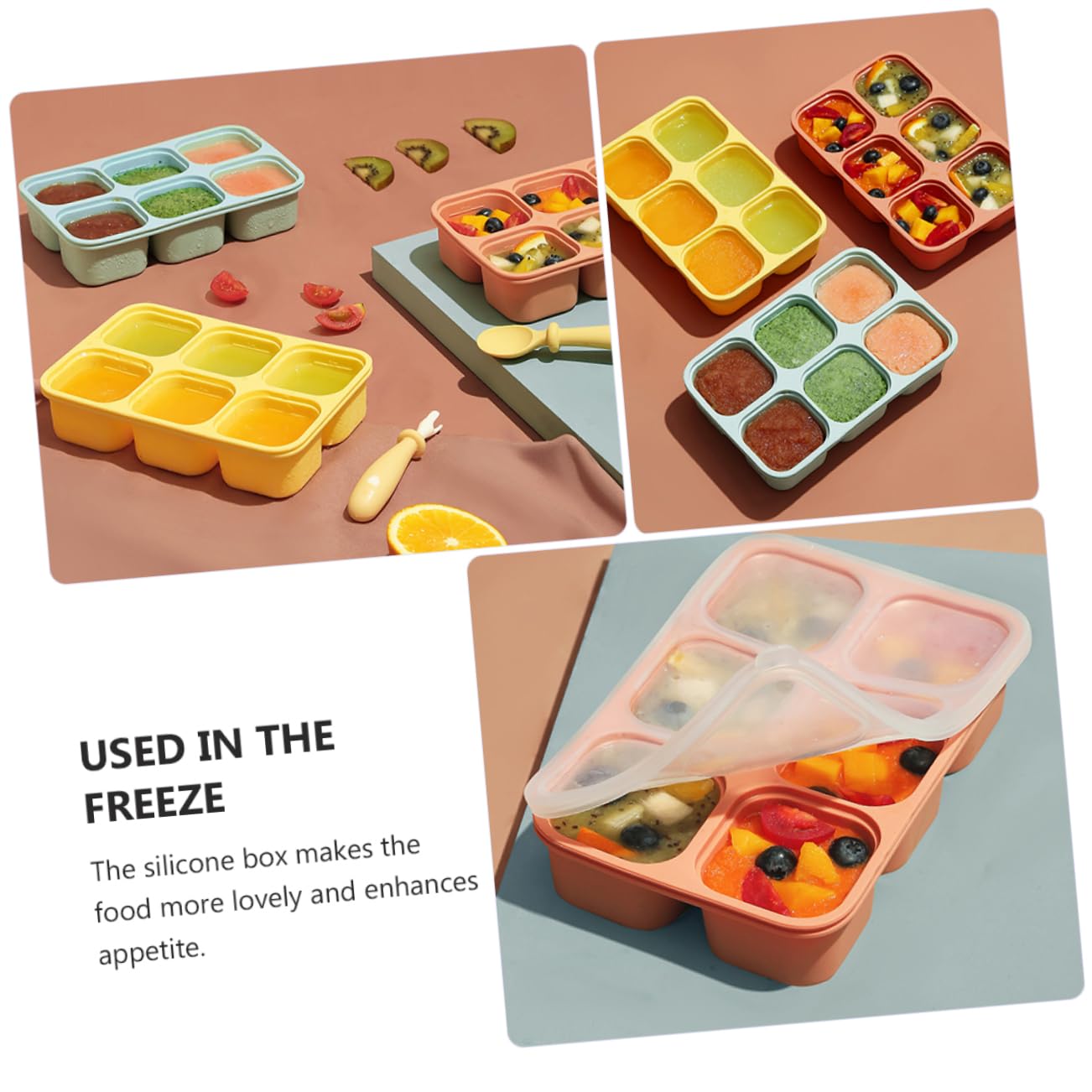 Yardwe Silicone Ice Baby Food Storage Snack Boxes Sealed Lids Crisper Box for Ice Cube Tray Reusable Easy to Clean
