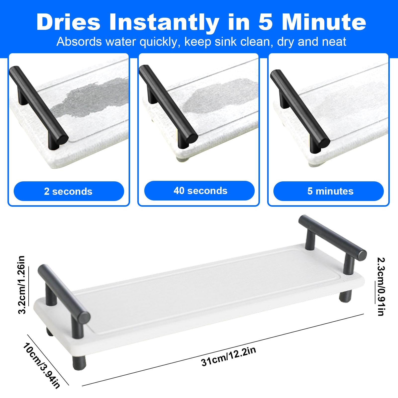 Vassoio Organizer In Pietra Di Diatomee Ad Asciugatura Rapida – Portaoggetti Per Lavello Bagno E Cucina, Assorbe L'acqua Istantaneamente