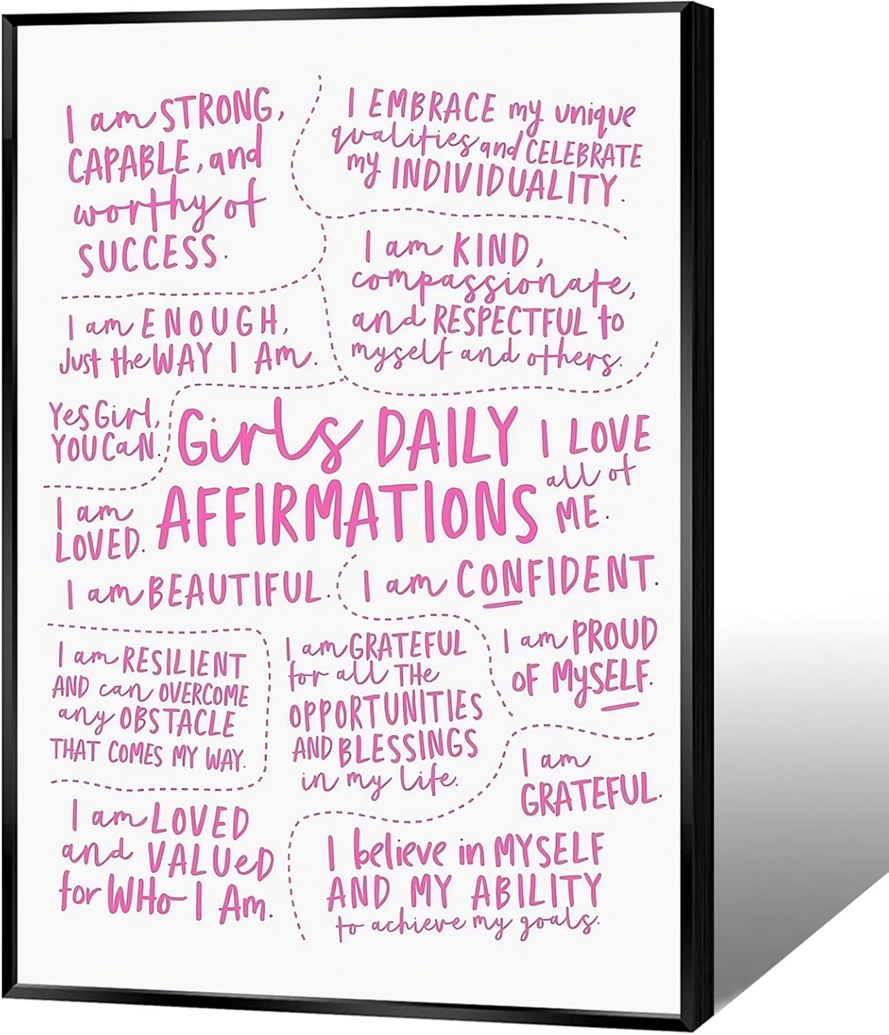 JMGHKL Girly Daily Affirmations Wall Art Pink Motivational Inspirational Posters Trendy Positive Uplifting Quotes Canvas Prints For Girls Bedroom Teen Bedroom Wall Decor 12x16in Unframed