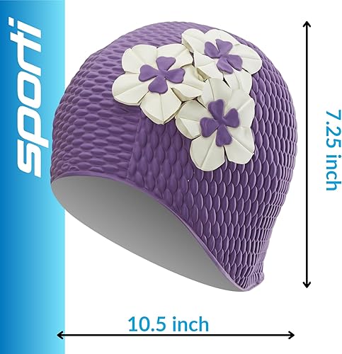 Miniatura 4 de Sporti Gorro de natación con burbujas, protección para mujer, agarre interior antideslizante, hecho de látexgoma y mantiene la cabeza caliente