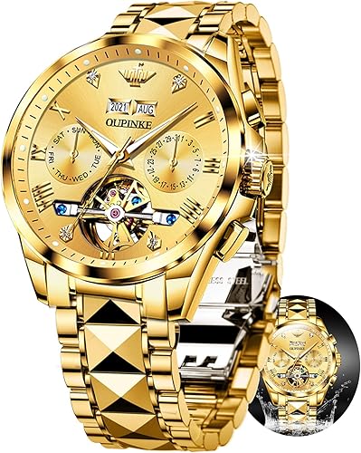 OUPINKE - Reloj automático para hombre, esqueleto de cuerda automática, reloj mecánico hueco para hombre, colección de relojes mecánicos, sin