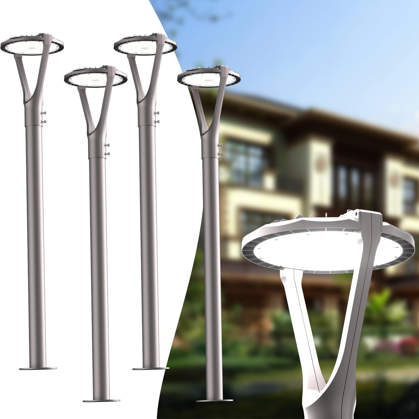 ライト・ランタン hxo design light pole silver AL Lightdot 150W LED Post Light with Dusk to Dawn Photocell 22500LM