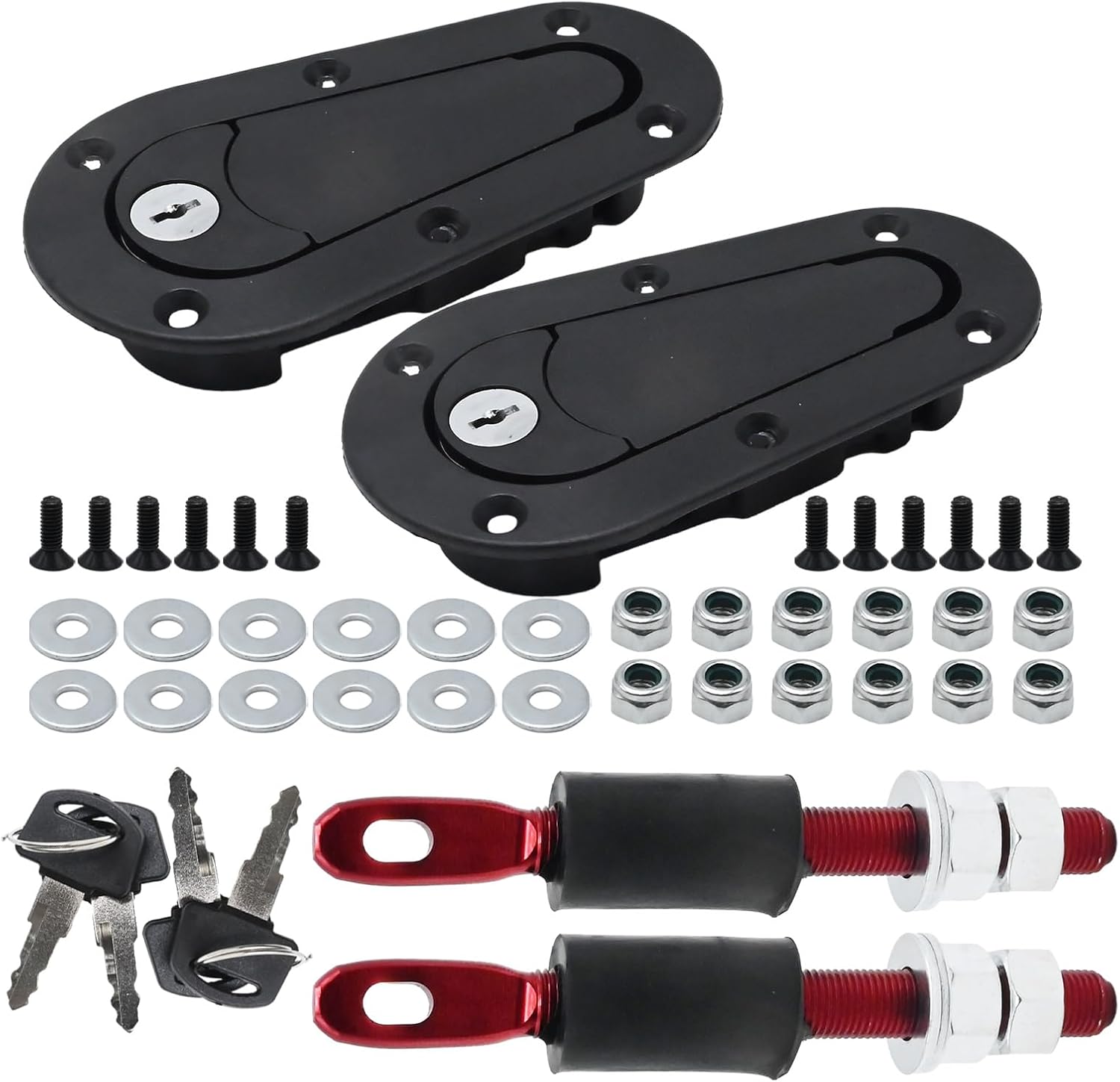 Anxingo Hood Locking Latch Pin Kit, Engine Bonnet Quick Release Latch Lock Kit, Flush Hood Latch and Pin Kit for Universal Car Engine