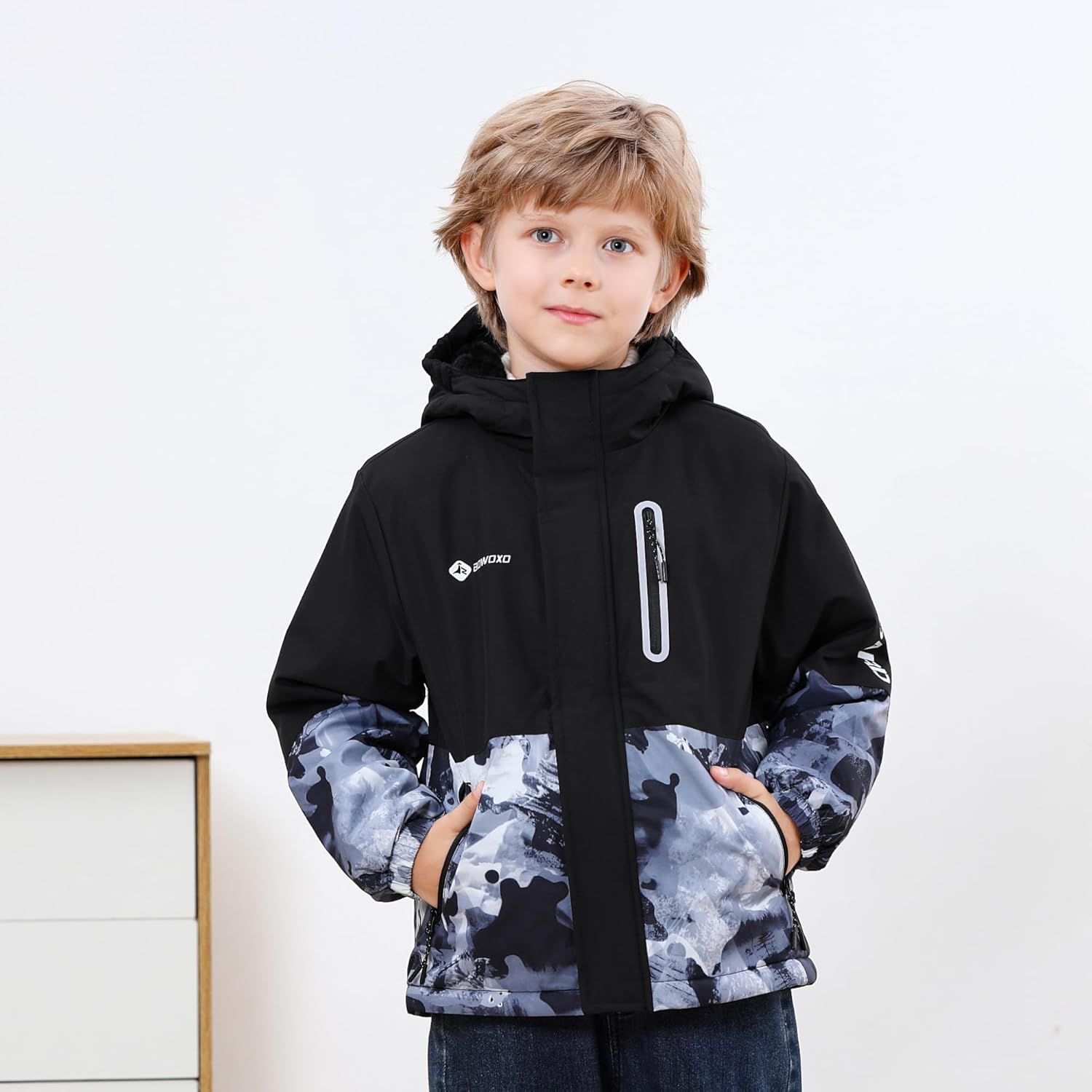 Boys' Waterproof skiing Jacket - Winter Fleece Lined Snowboarding Coat with Hood, Windproof Thermal Outer Shell for Kids - Image 2