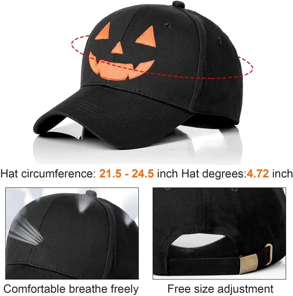 2 PCS Halloween Unisex Hat Embroidery Cap Halloween Pumpkin Face Hat Adjustable Funny Party Hats Women Men - Image 5