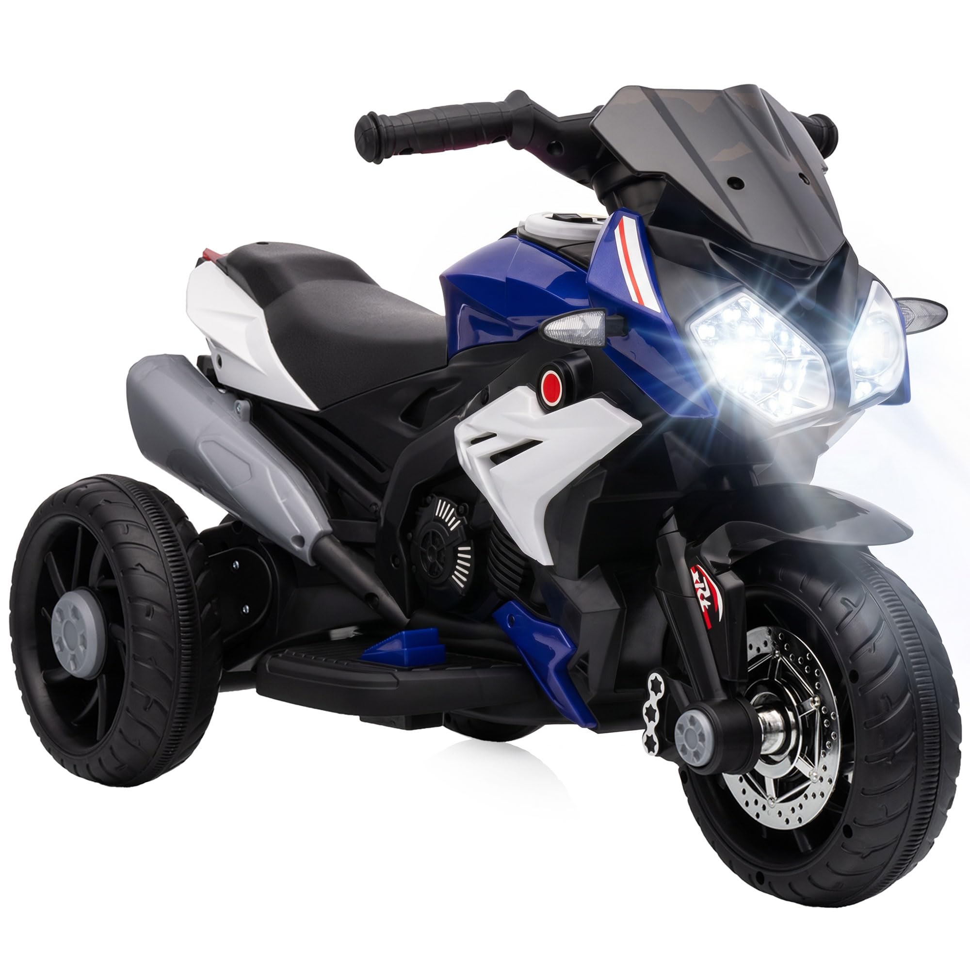 HOMCOM Elektryczny motocykl dziecięcy z muzyką 3-5 lat 3 km/h nieb+biał | Reflektor, elektryczny motocykl, motocykl dla dzieci, maks. 25 kg