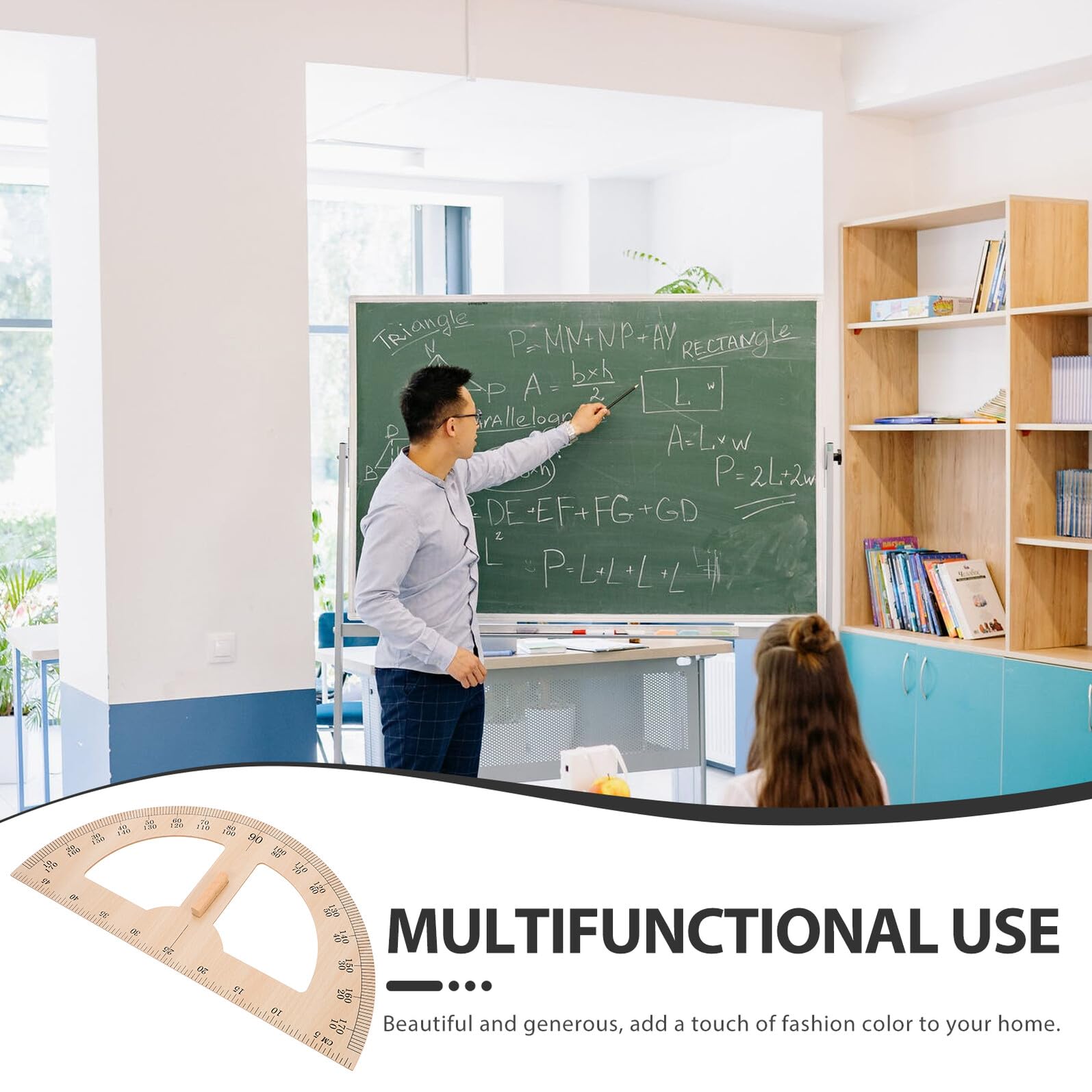 Ipetboom Righello Didattico in Legno per Insegnanti Goniometro Grande per Geometria Strumento di Misura per Aula Righello di Apprendimento per Lezioni Matematiche