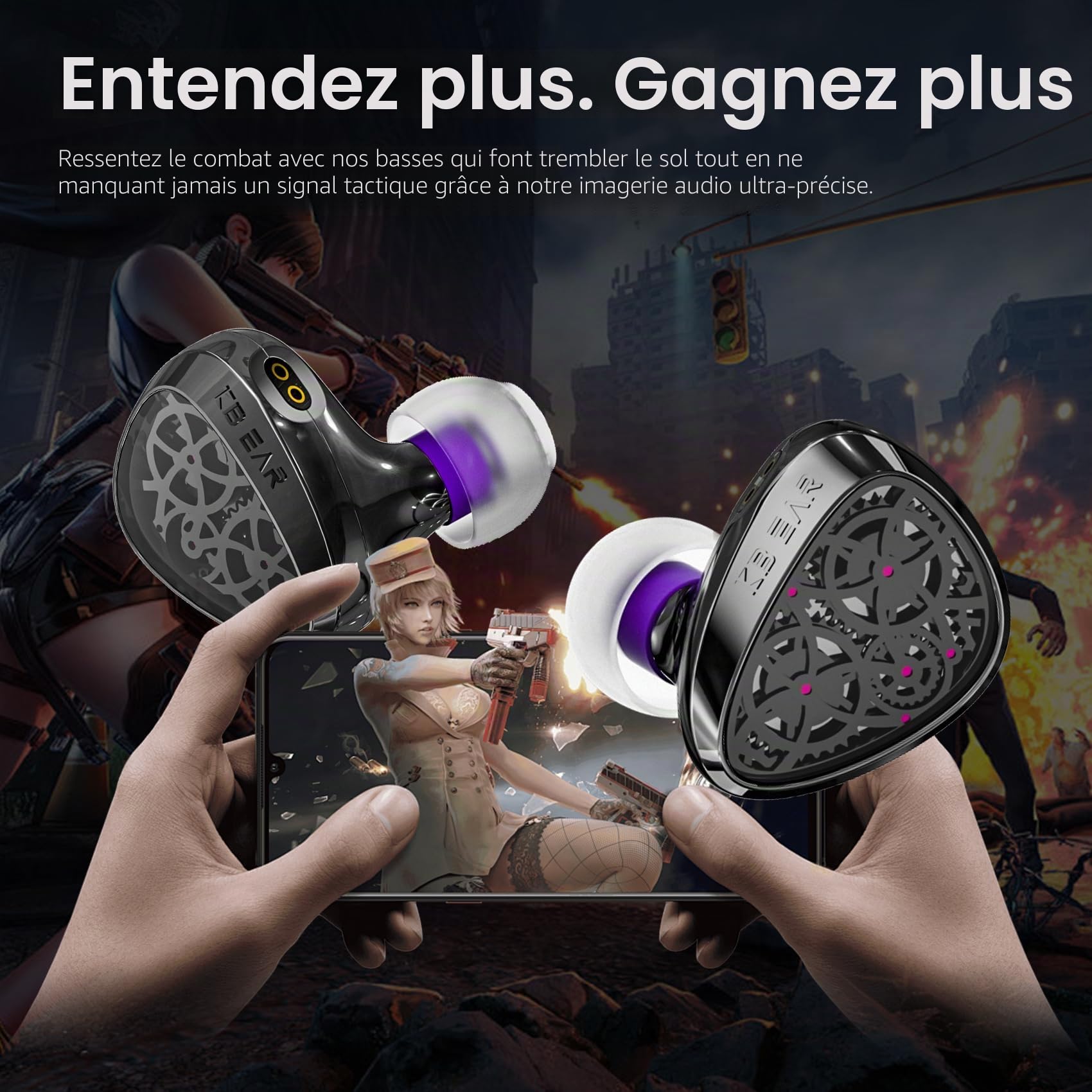 Yinyoo KBEAR TB-Pro Écouteurs Filaires USB C in Ear Monitor 10mm Dual-Magnetic DD Diaphragme Composite PU+Peek+DLC Ecouteurs Gaming avec Micro IEM pour Audiophile, Jeux