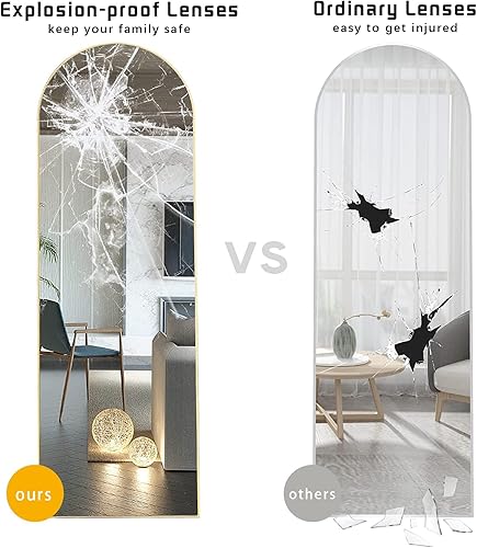 Miniatura 6 de Espejo de suelo, espejo dorado de longitud completa de 64 x 21 pulgadas, espejo arqueado de longitud completa, espejos independientes, espejos de