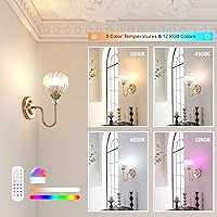 Vista 3 de Juego de 2 apliques de pared vintage a pilas, lámpara de pared recargable con batería de 5000 mAh y control remoto, luces de pared regulables