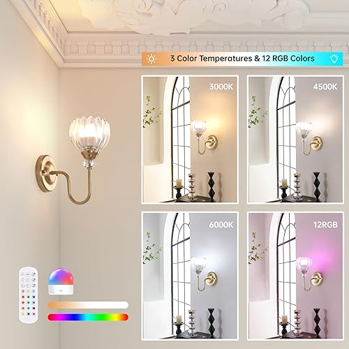 Miniatura 3 de Juego de 2 apliques de pared vintage a pilas, lámpara de pared recargable con batería de 5000 mAh y control remoto, luces de pared regulables con