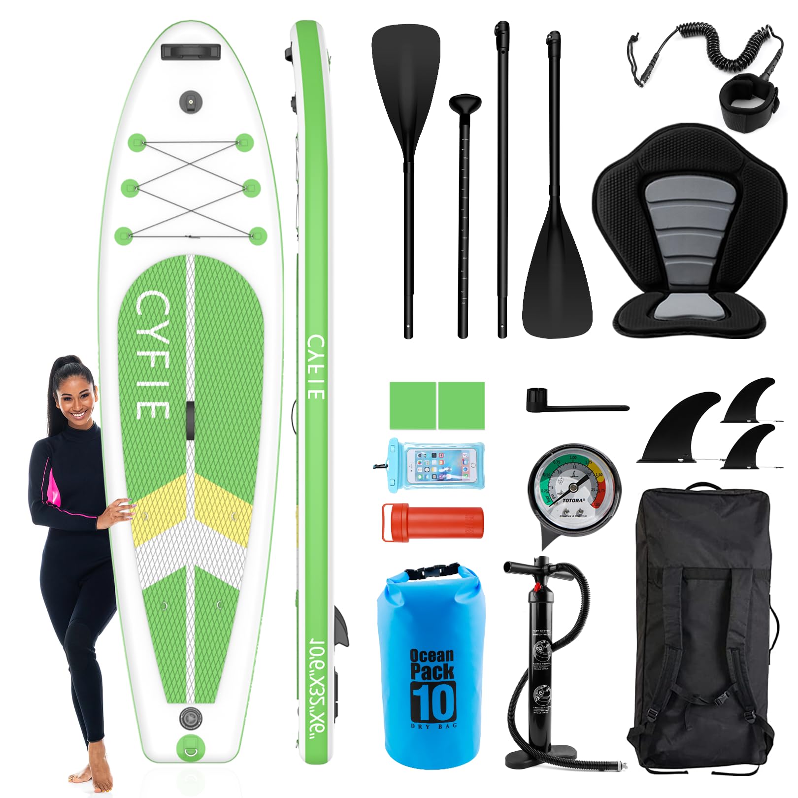 CYFIE 10'6" Hybrid Inflatable Paddle Board Set With Kayak Seat, Suitable For All, Orange