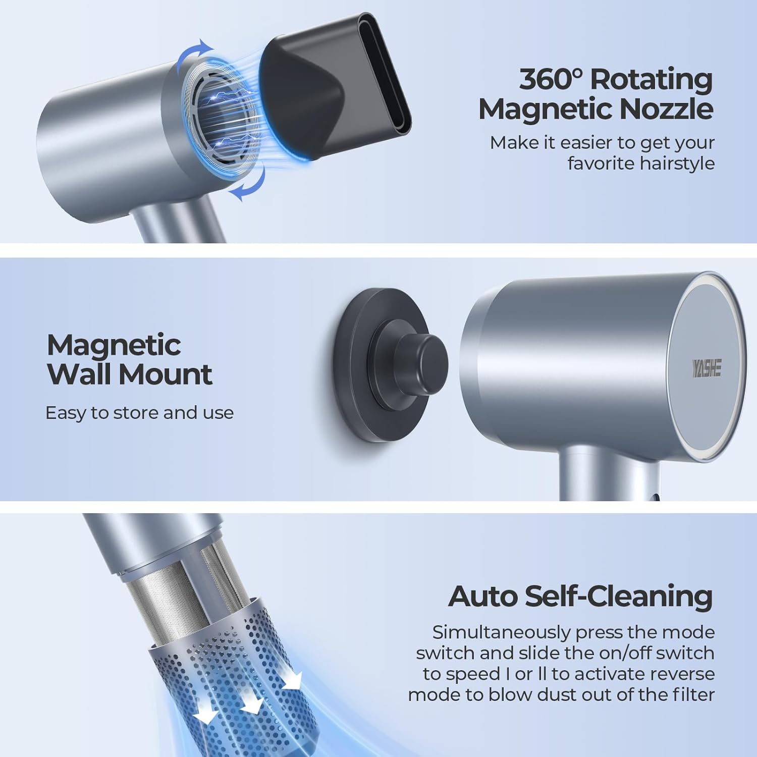 YASHE Hair Dryer, 110,000 RPM High-Speed Brushless Motor, Low Noise - View #2