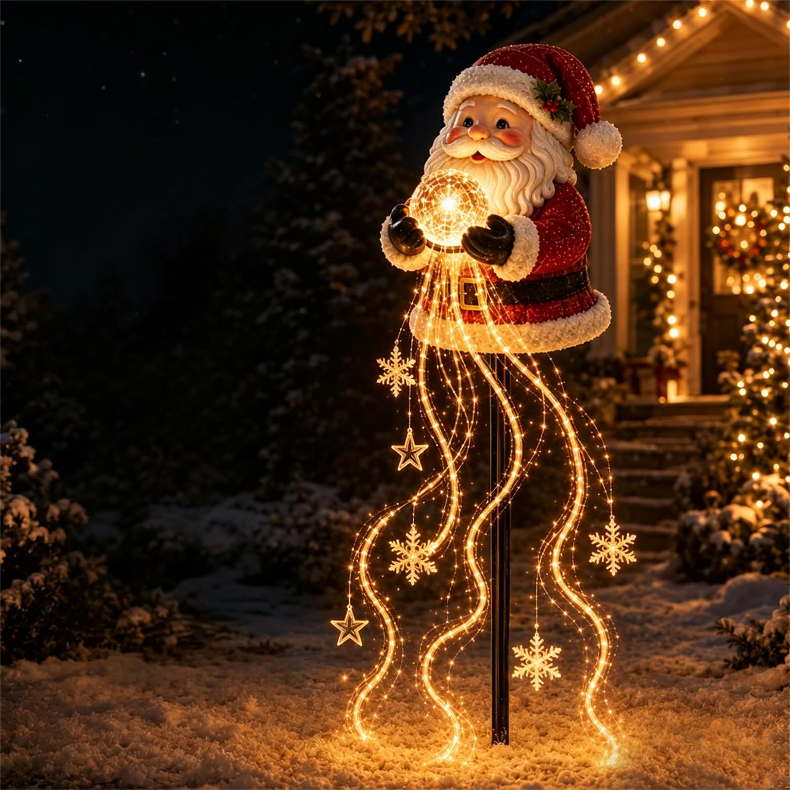 Solar Christmas Decor, Santa Floating Sleigh Outdoor Garden Light