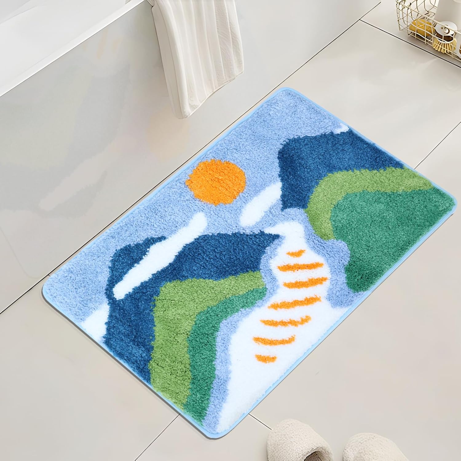 Heionia Valley Sunrise Bath Rug, Cute Nature-Inspired Bathroom Decor, Non-Slip Absorbent Bathroom Rugs for Floor, Washable Bath Mat for Shower Floor, Toilet, Bedroom and Kitchen, 19.7 * 31.5''