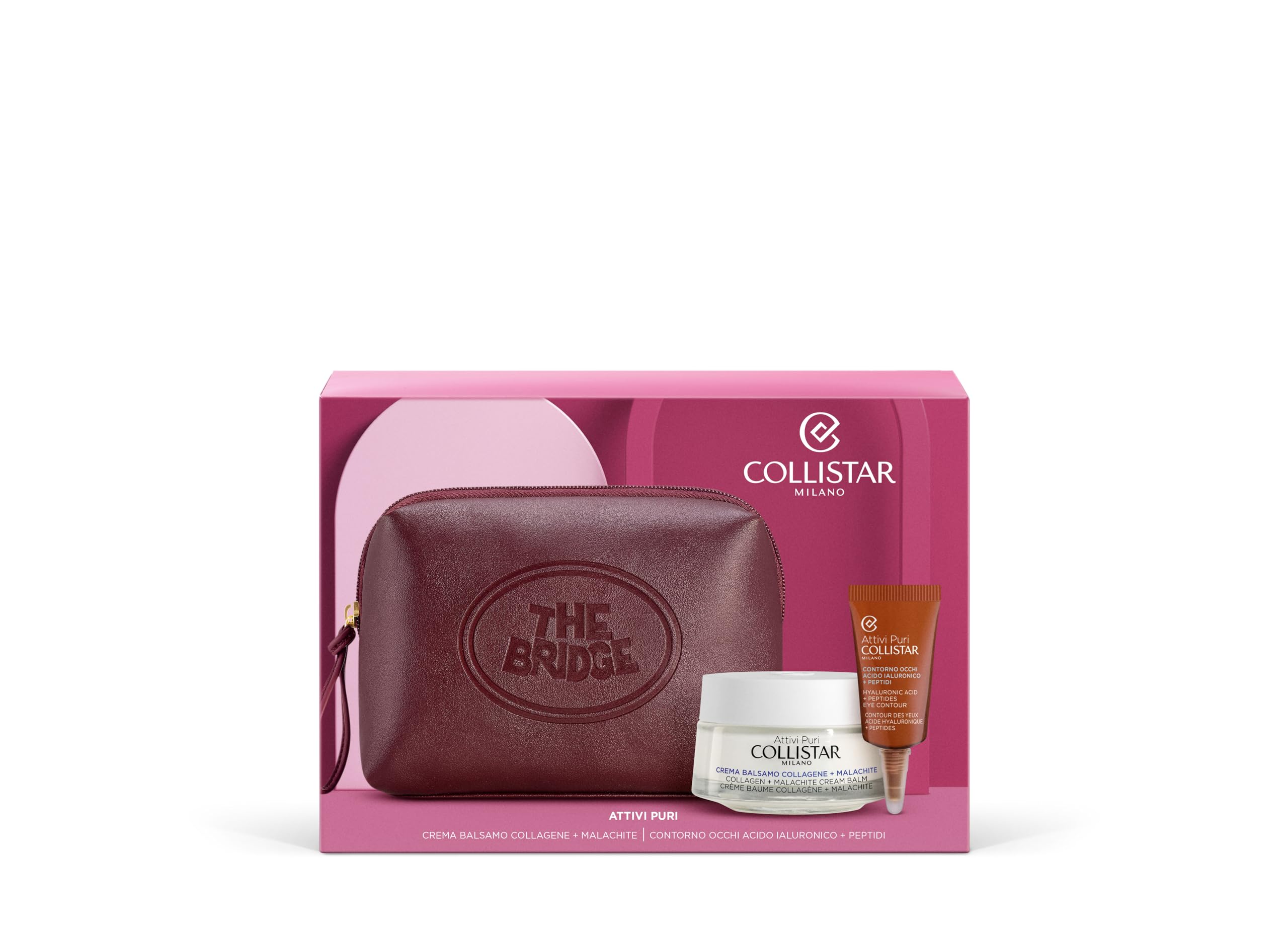 Collistar Cofanetto Crema Balsamo Collagene e Malachite 50ml, Contorno Occhi Acido Ialuronico, Peptidi 5ml, Beauty Bag The Bridge, Antirughe Rassodante, Liftante Anti-Borse