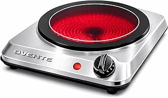 OVENTE Countertop Infrared Single Burner, 1000W Electric Hot Plate with 7” Ceramic Glass Cooktop, 5 Level Temperature Setting & Easy to Clean Base, Compact Stove for Home Dorm Office, Silver BGI101S