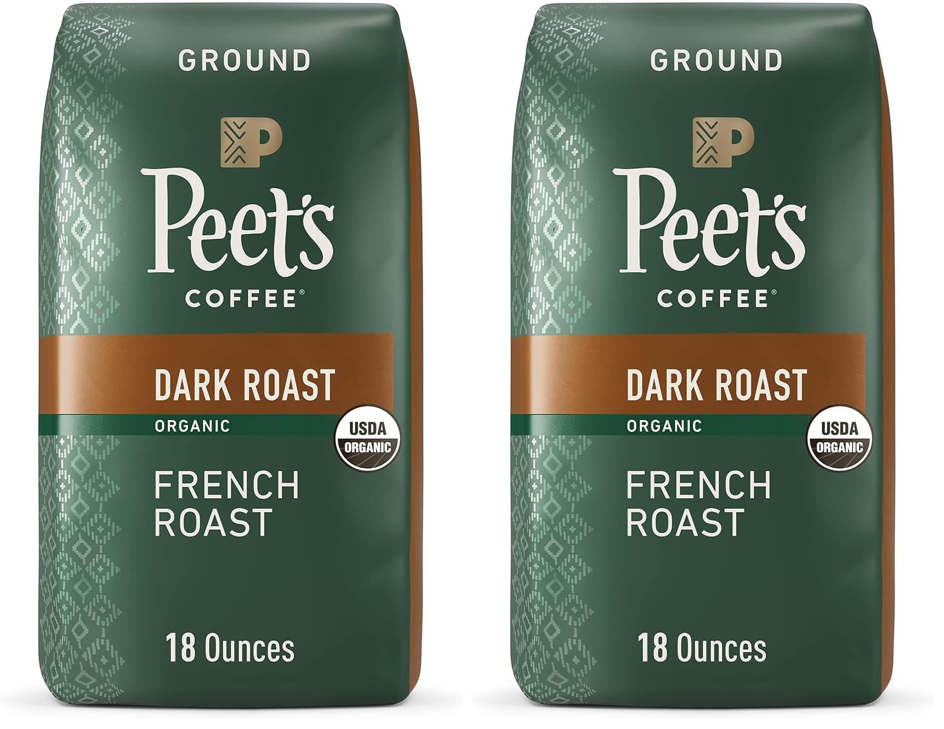 Peet's Coffee Dark Roast Ground Coffee | USDA Organic | French Roast | 36 Ounces | 2 Bags