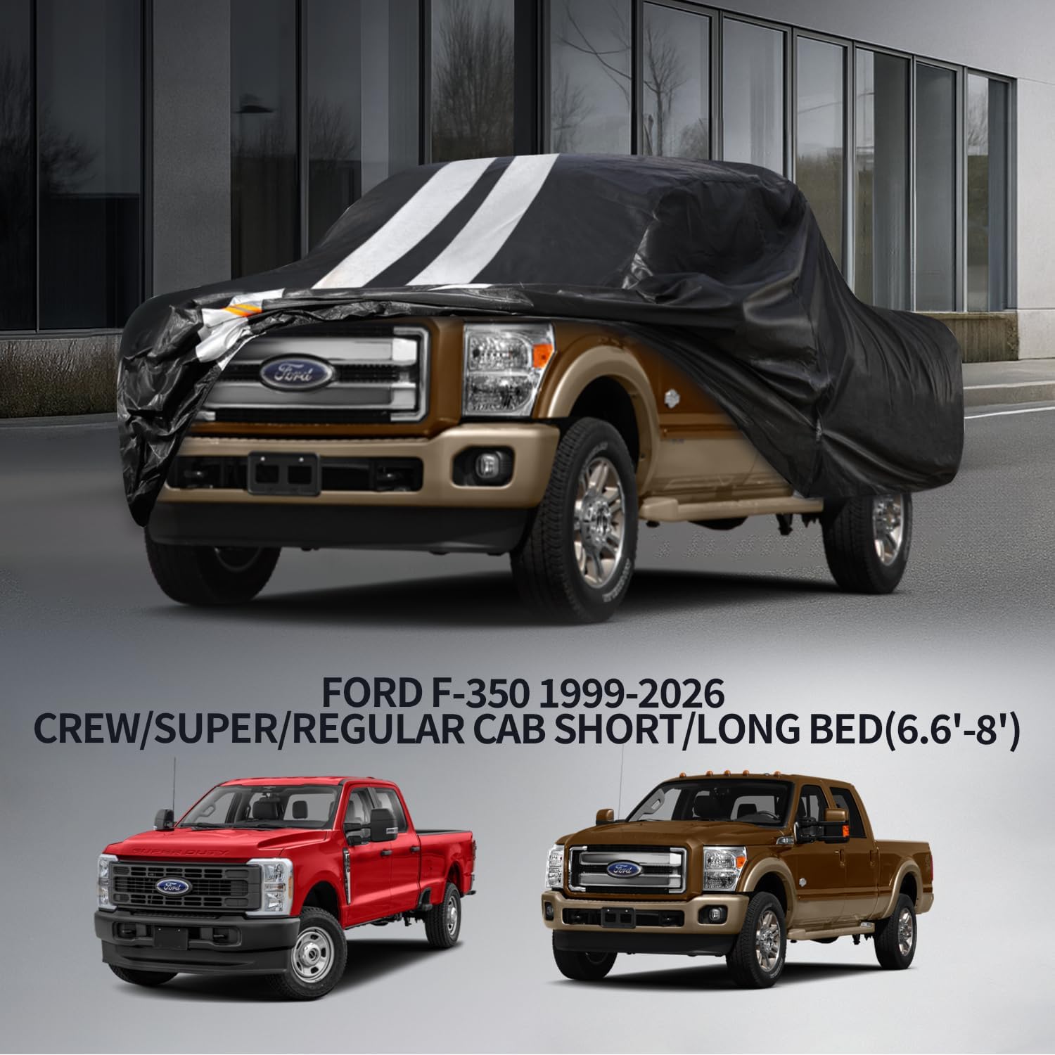 Ford F-350 Truck Cover Custom Fit 1999-2026 Crew/Super/Regular Cab Short/Long Bed(6.6'-8') with Door Zipper, 10 Layers Outdoor Heavy Pickup Truck Cover Waterproof All Weather, Wind Dust Sun Protector.