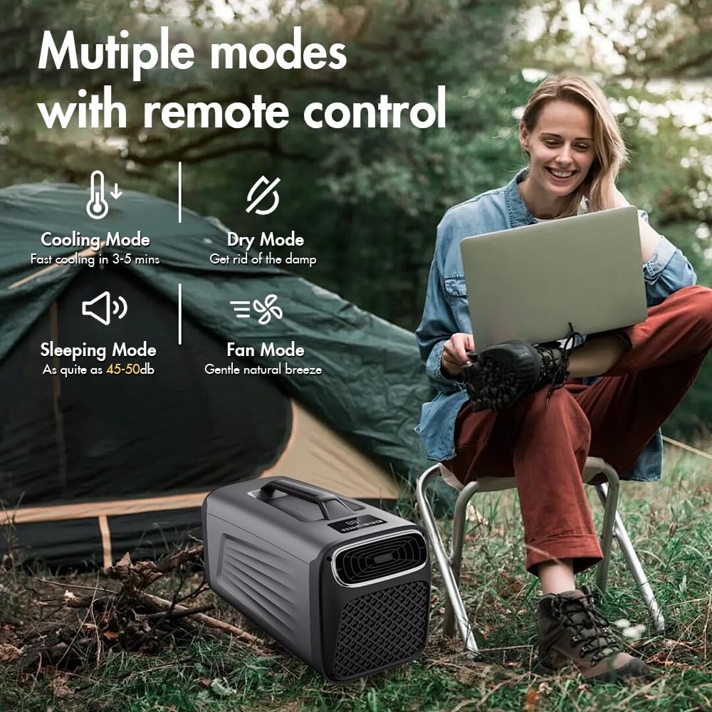 Portable Tent Air Conditioner for Camping, 5200BTU Fast Cooling Quiet Small Light Air conditoning 400W Low Power for RV, Truck, Van Black Grey